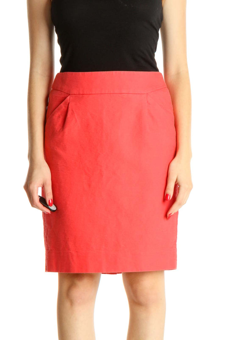 Pink Solid Classic Pencil Skirt