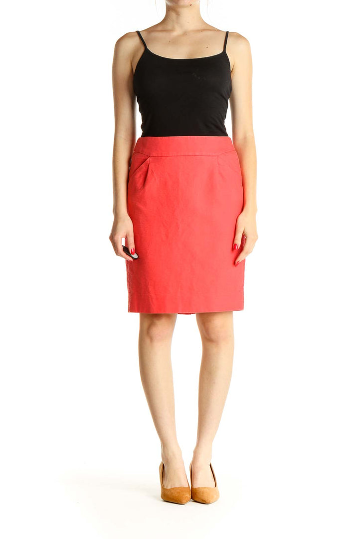 Pink Solid Classic Pencil Skirt