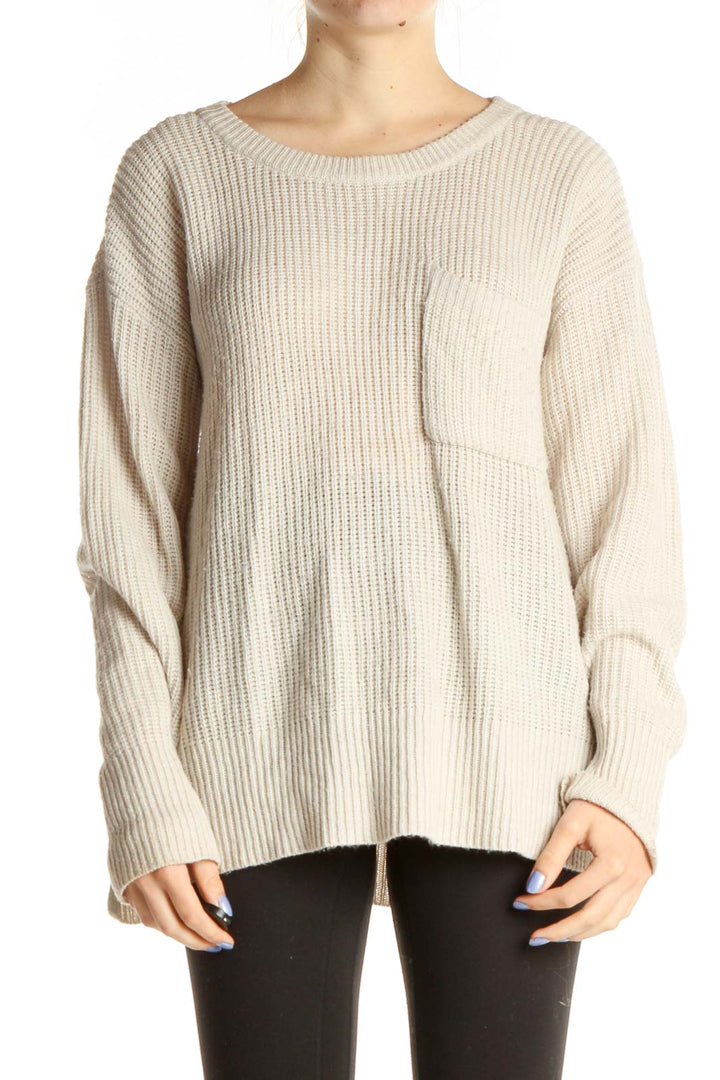 Beige Solid Classic Sweater