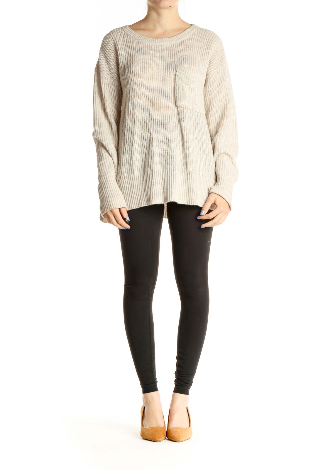 Beige Solid Classic Sweater