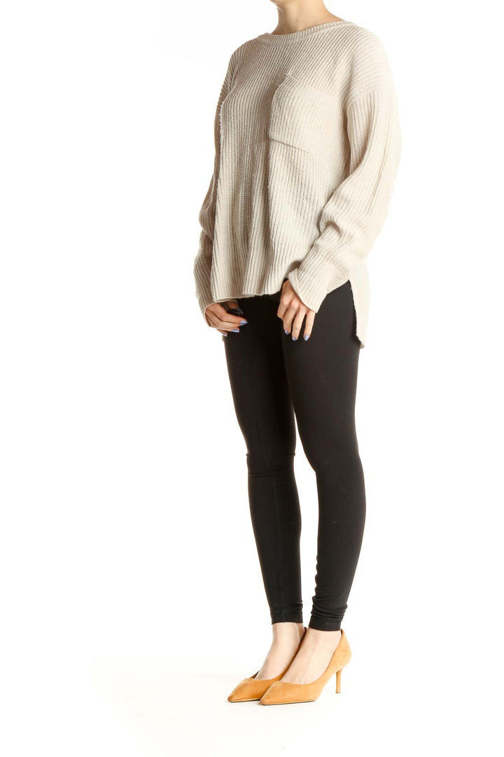 Beige Solid Classic Sweater