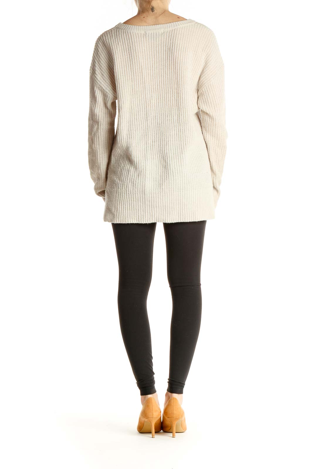 Beige Solid Classic Sweater