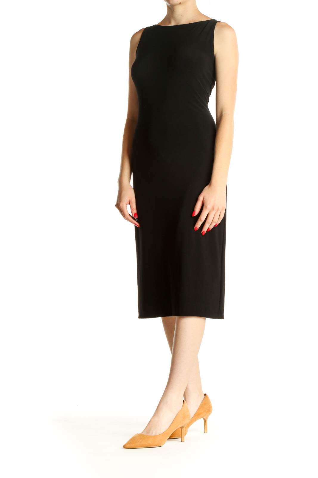 Black Solid Classic Sheath Dress