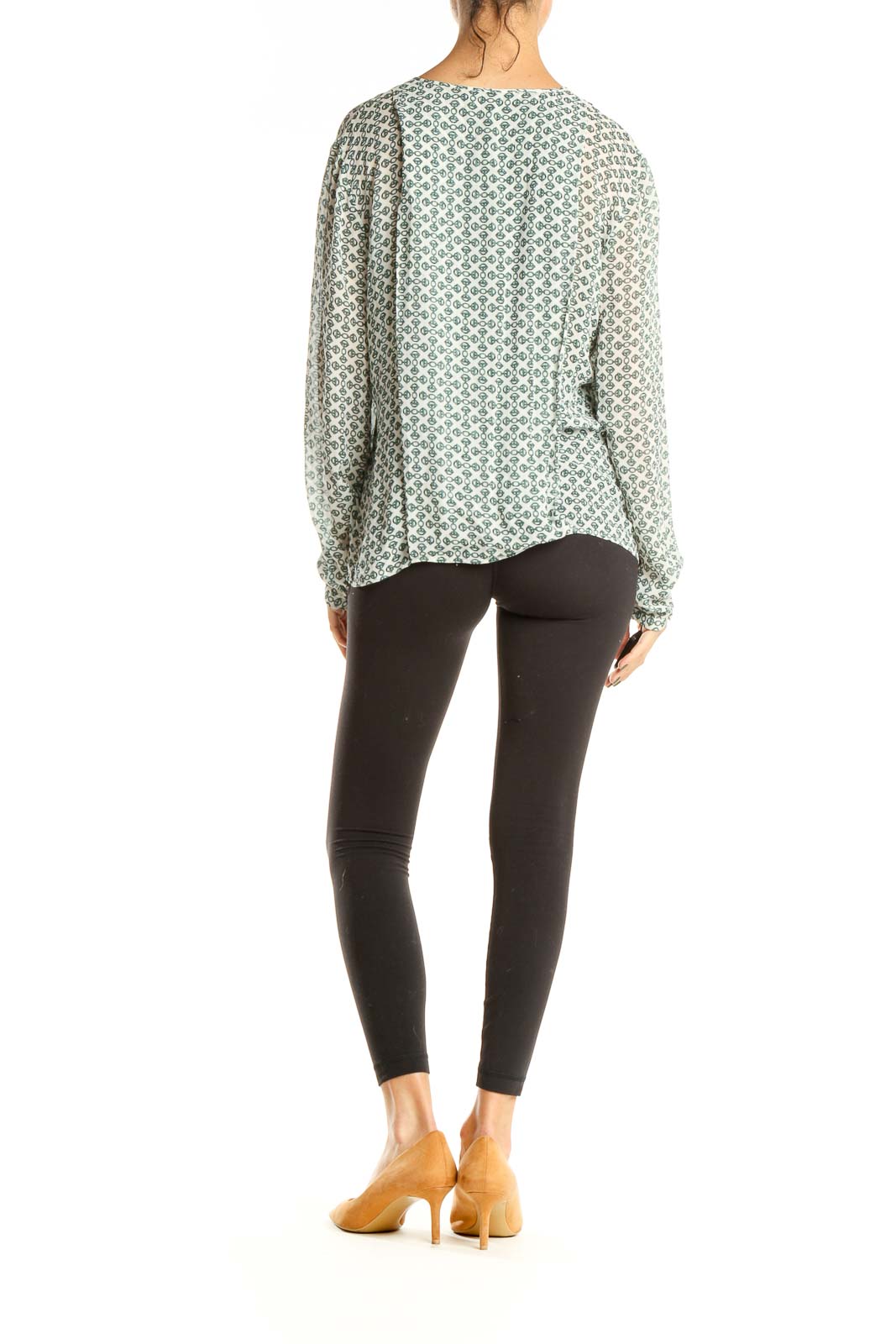 Green White Geometric Print Chic Blouse