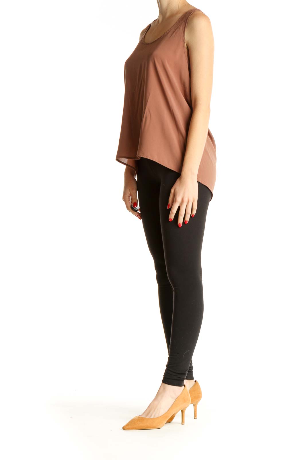 Brown Solid Tank Top