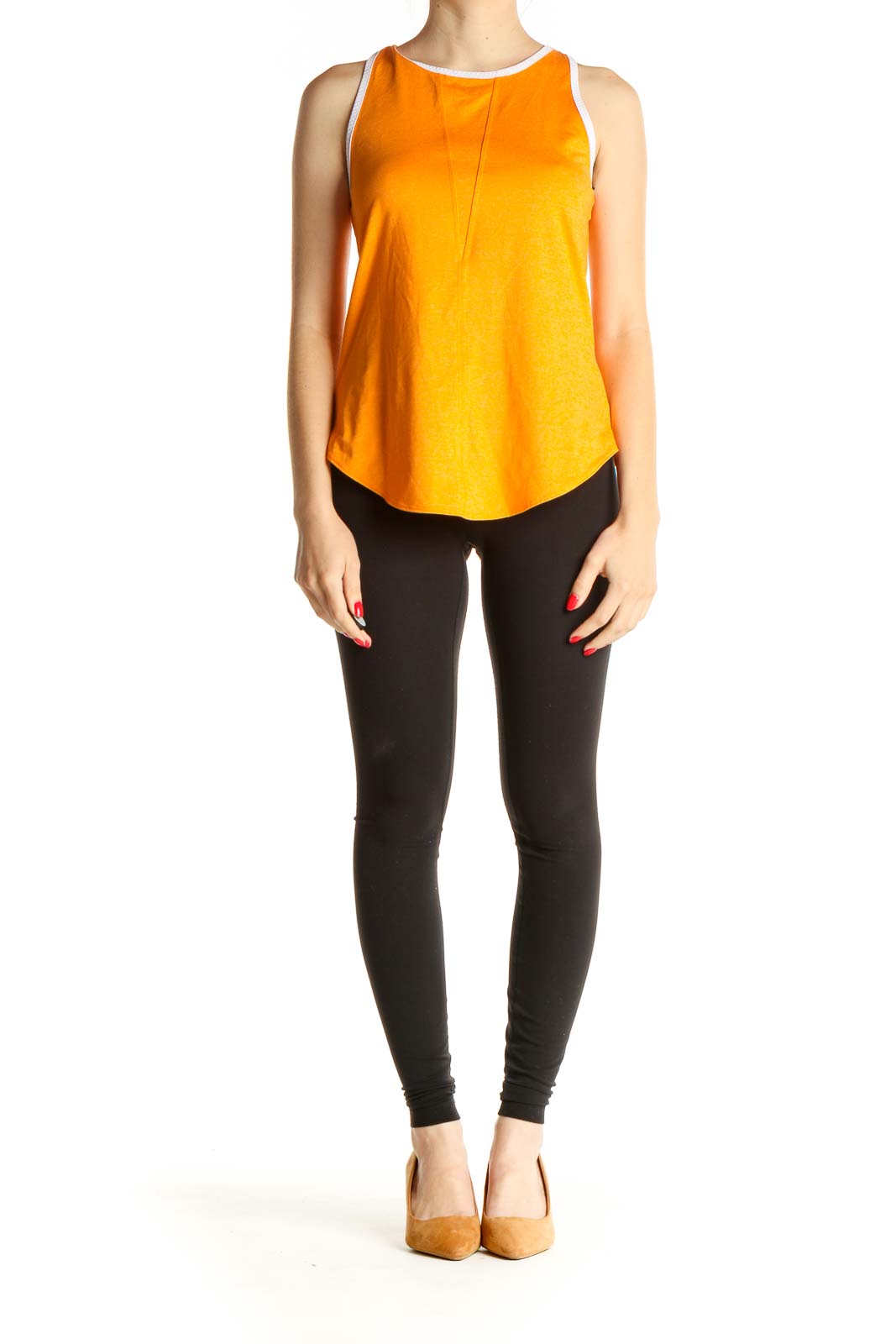 Orange Solid Activewear Tank Top