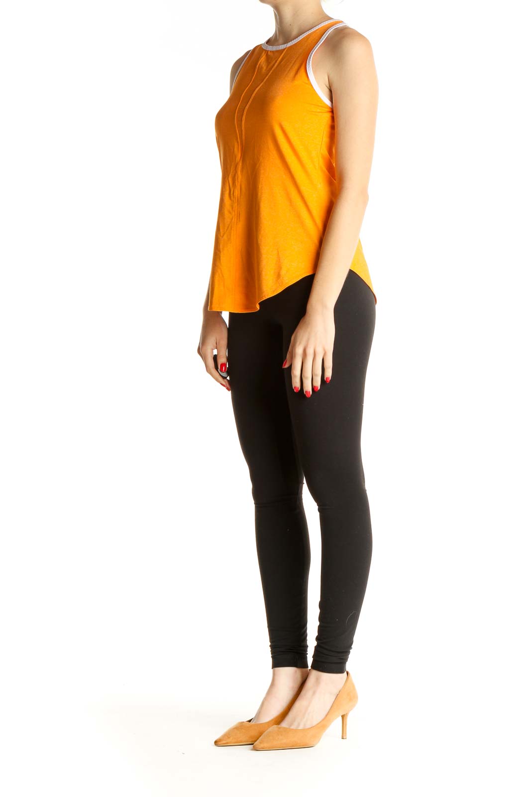 Orange Solid Activewear Tank Top