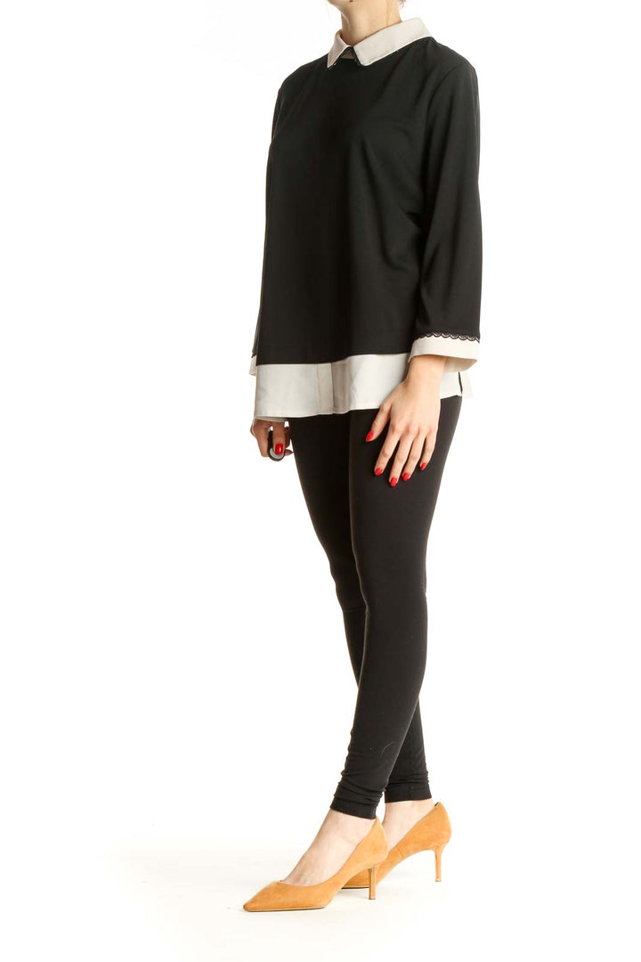 Black Solid All Day Wear Collared Blouse