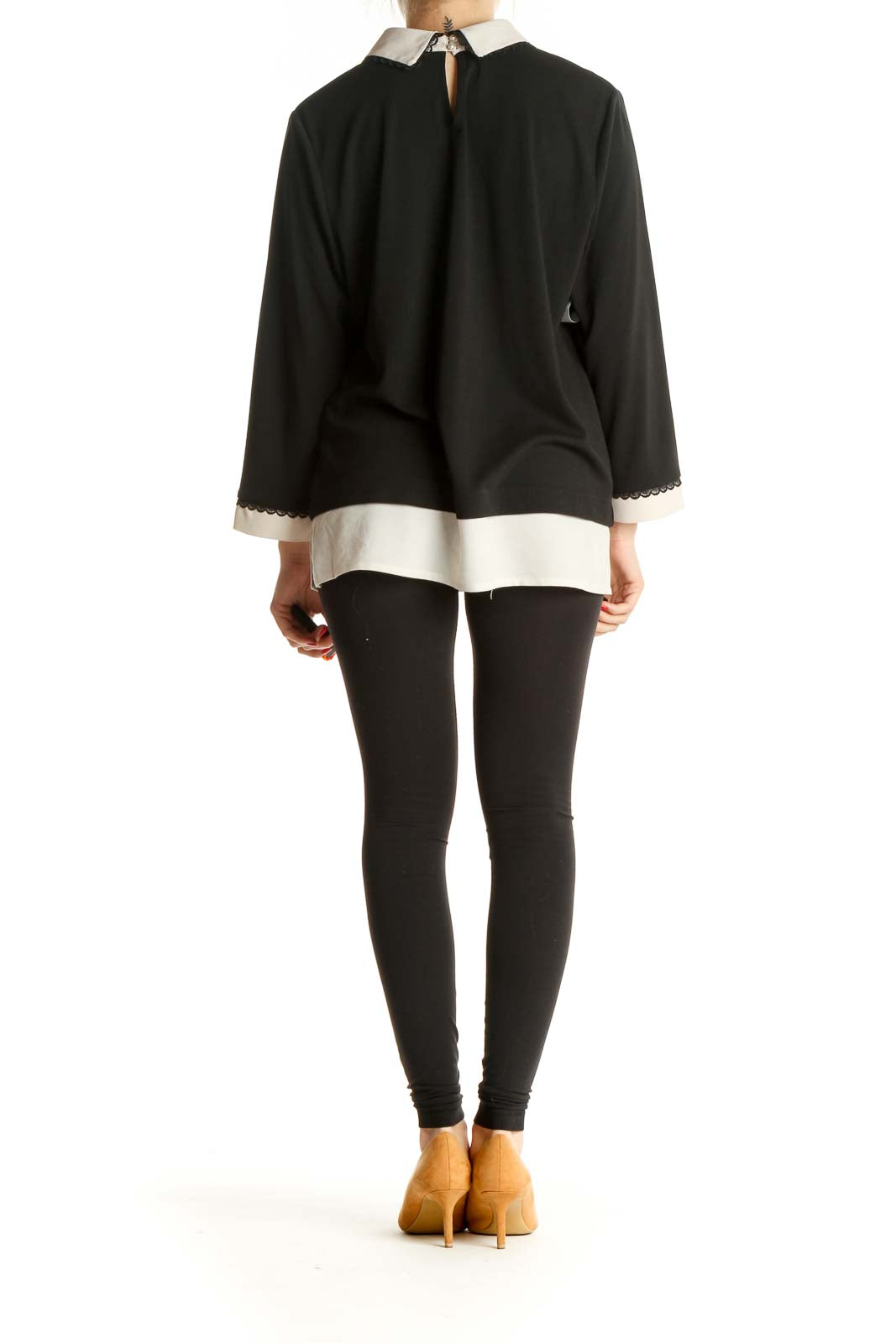 Black Solid All Day Wear Collared Blouse