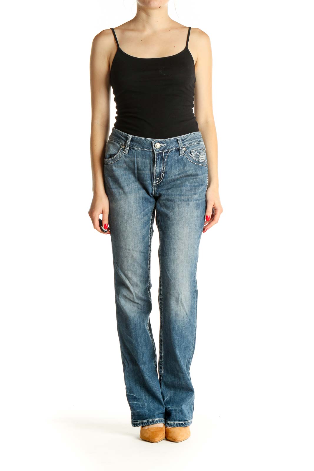 Blue Straight Leg Sequin Jeans