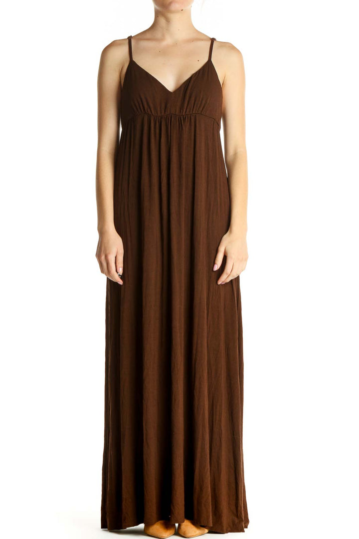 Brown Solid Bohemian Column Dress