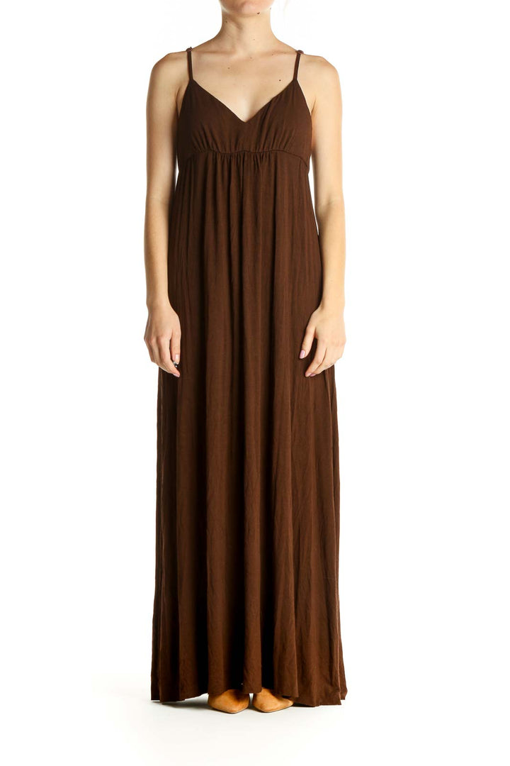 Brown Solid Bohemian Column Dress