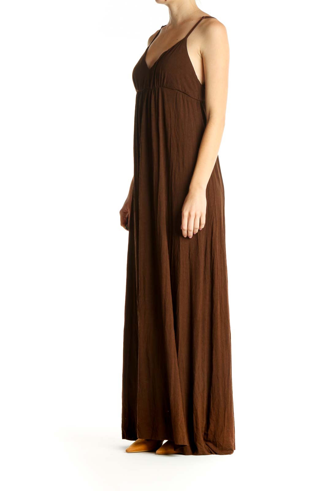 Brown Solid Bohemian Column Dress