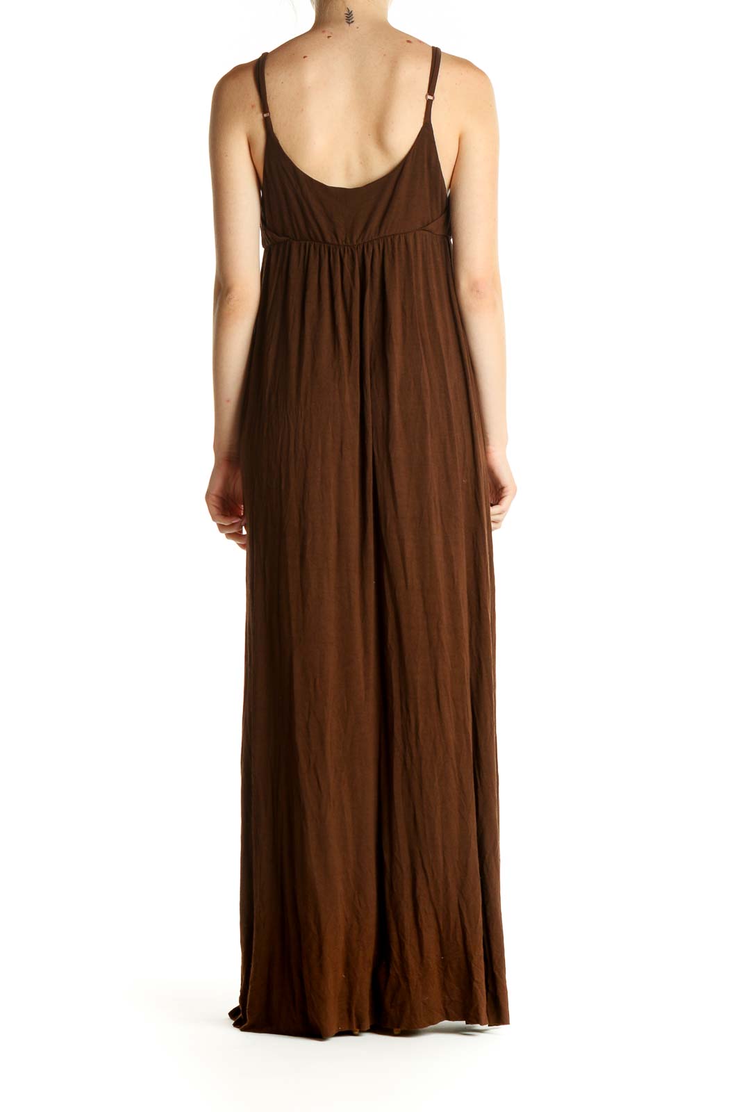 Brown Solid Bohemian Column Dress