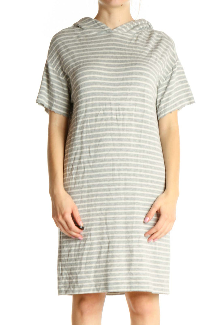 Gray Striped Classic Shift Dress