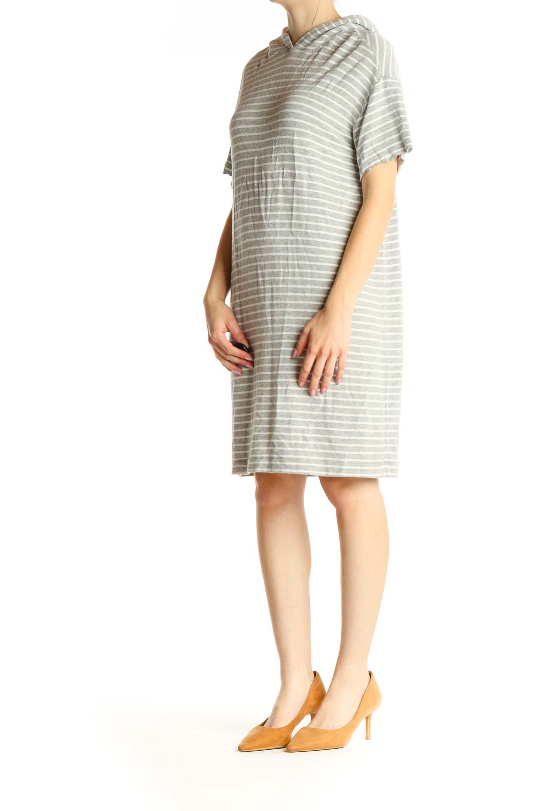 Gray Striped Classic Shift Dress