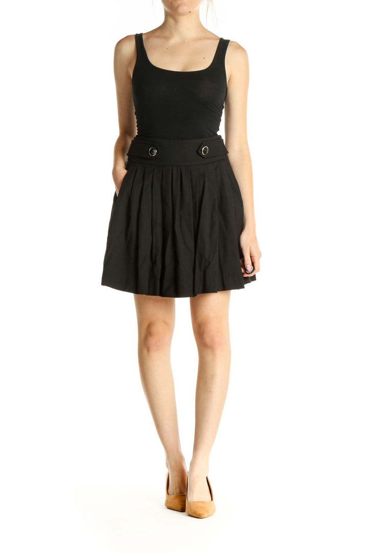 Black Solid Chic Flared Skirt