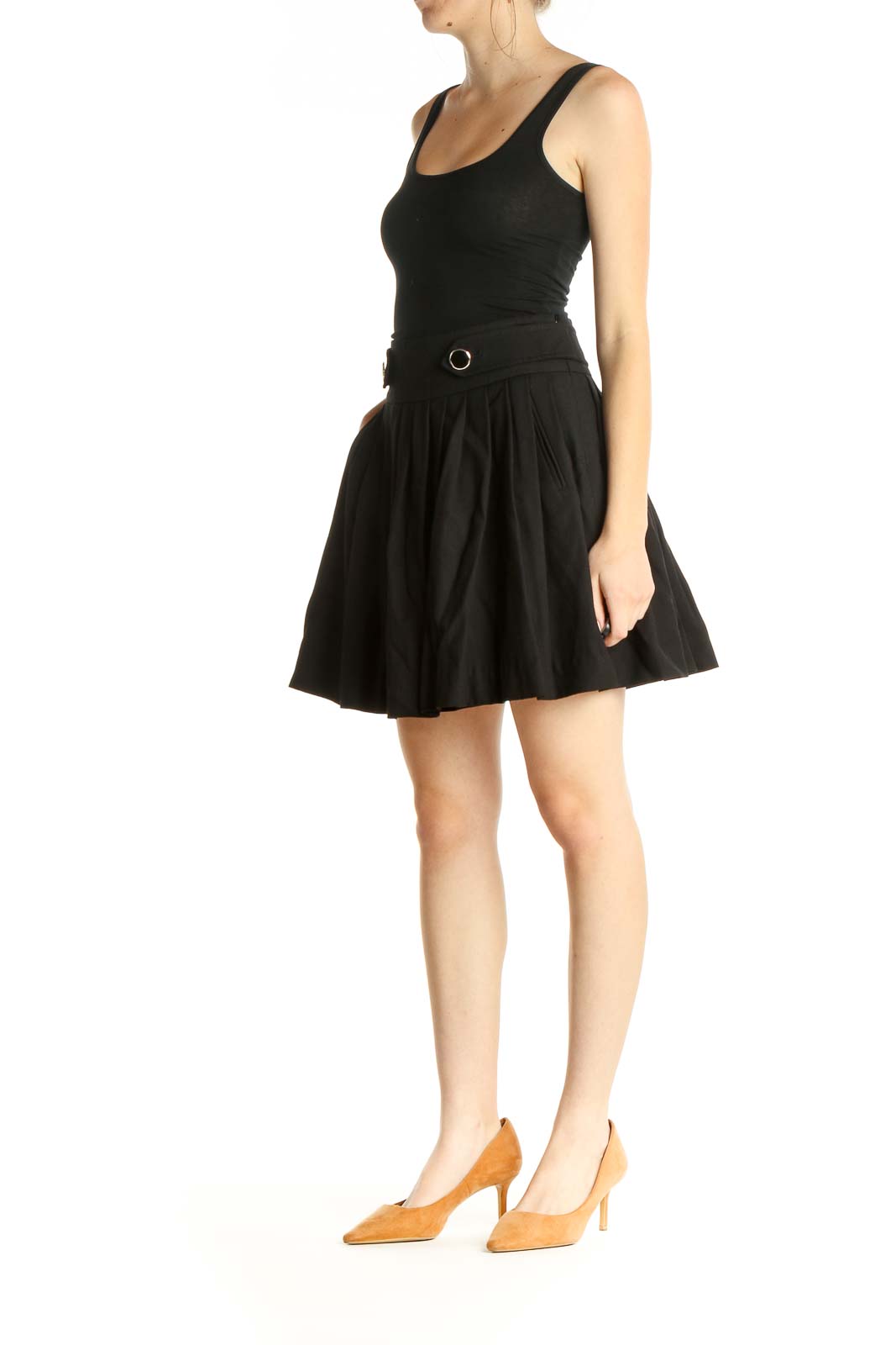 Black Solid Chic Flared Skirt