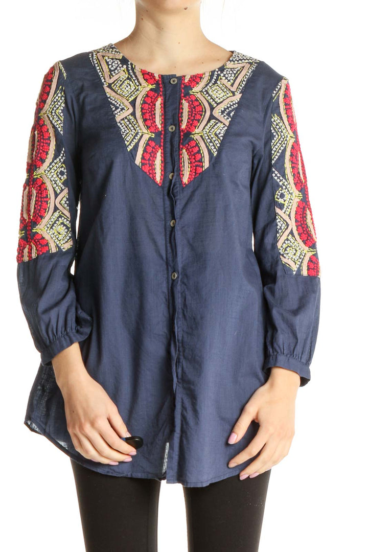 Blue Aztec Print Bohemian Blouse