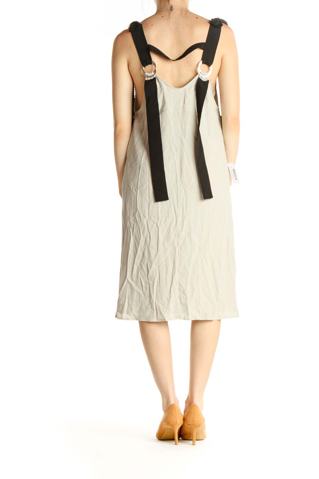 Beige Solid Classic Shift Dress