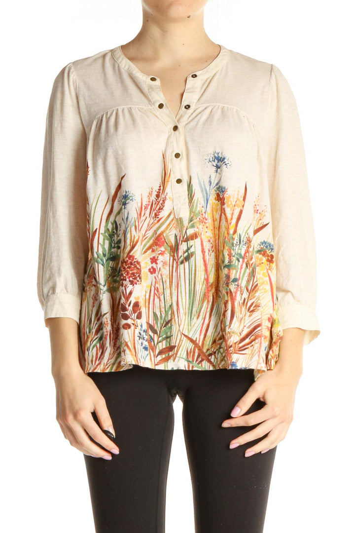 Beige Floral Print Blouse