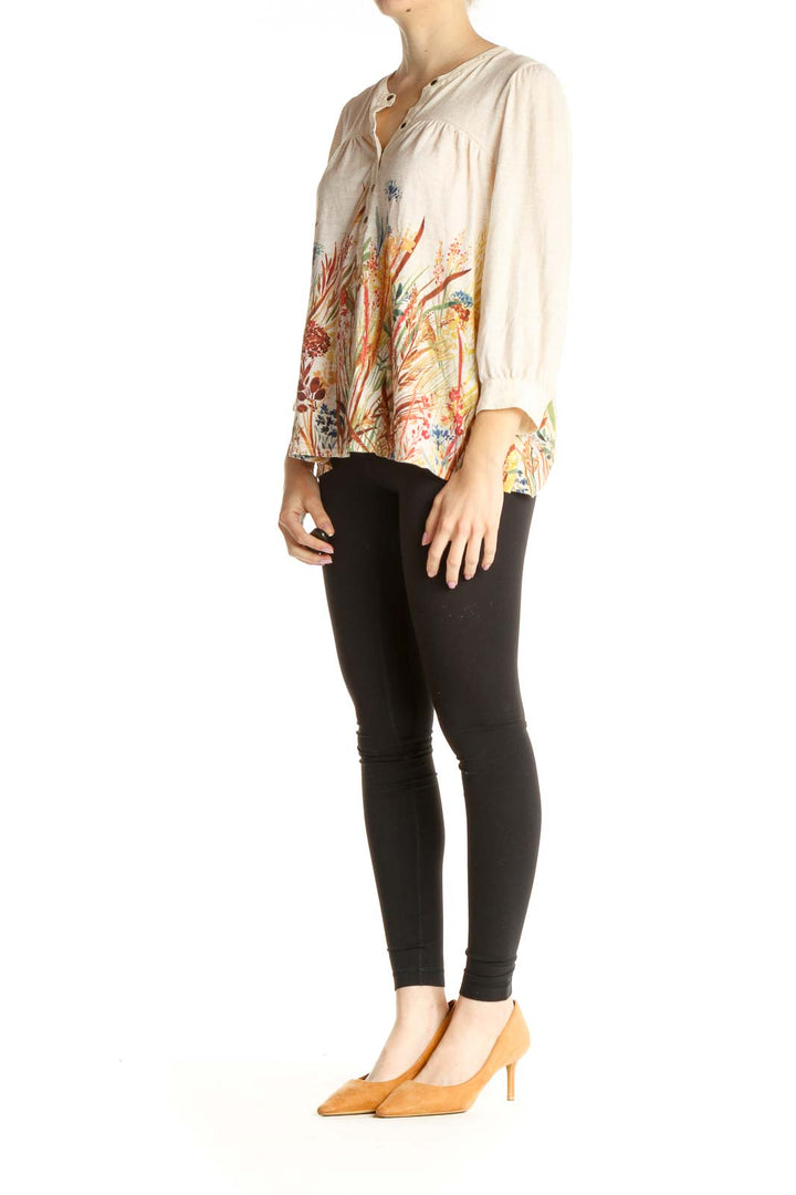 Beige Floral Print Blouse