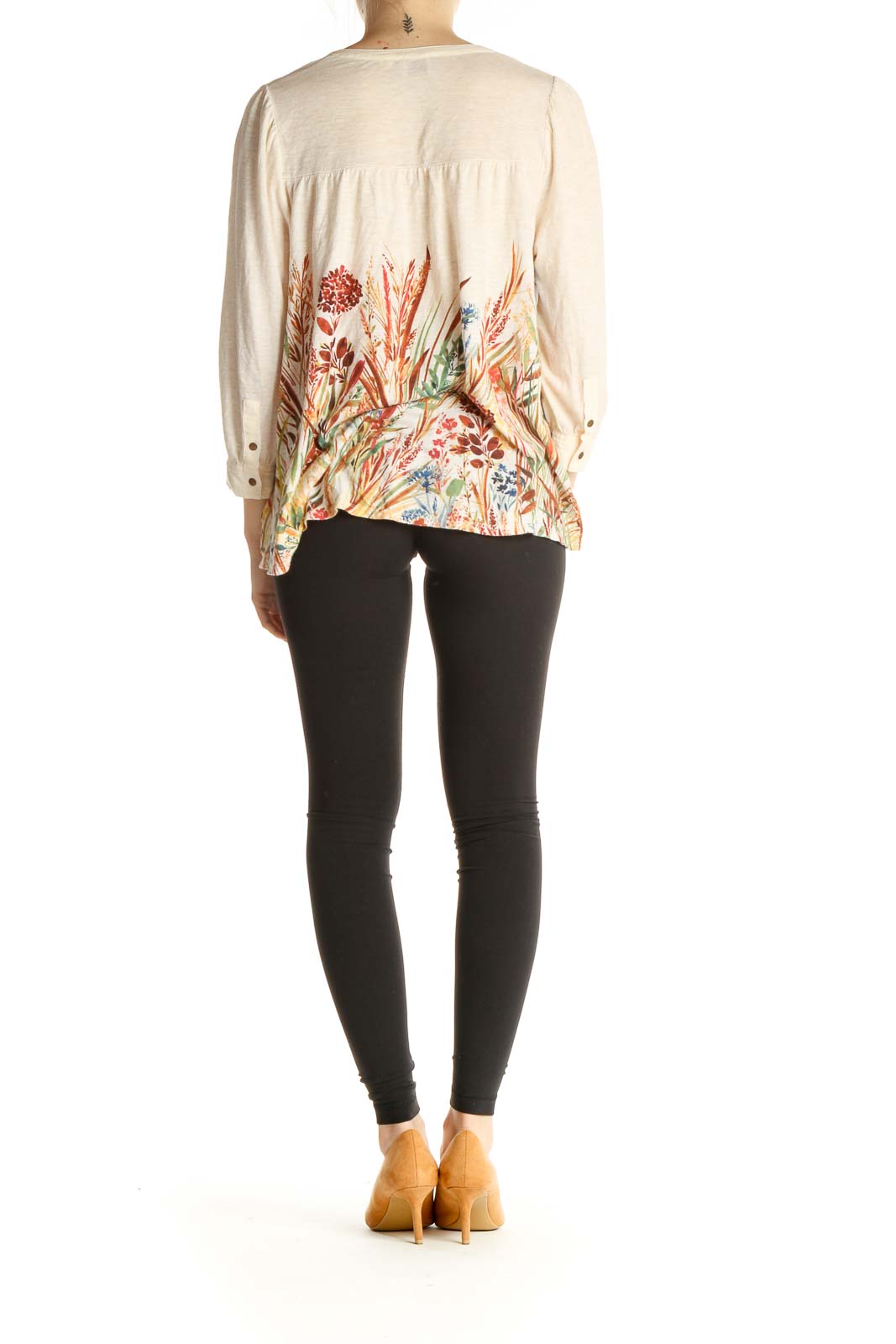 Beige Floral Print Blouse