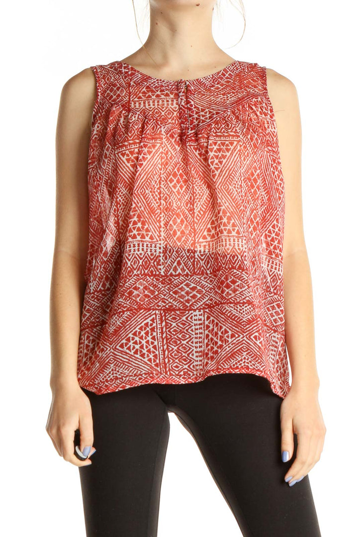 Red Geometric Print Casual Blouse