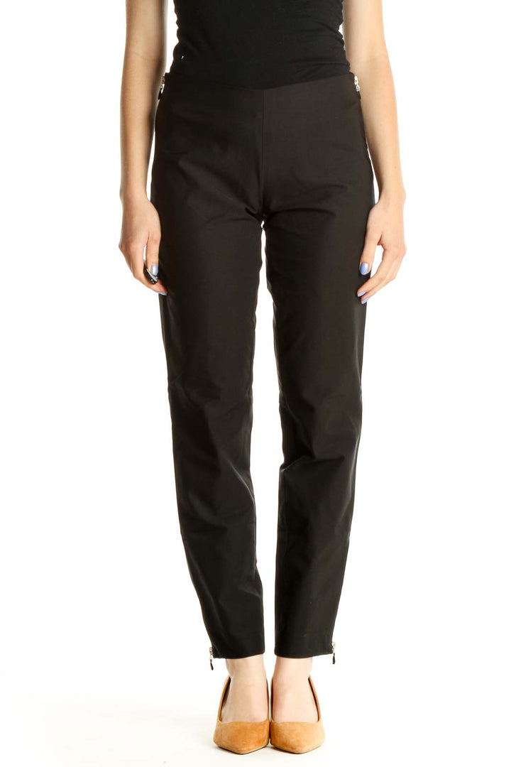 Black Solid All Day Wear Zippered Trousers