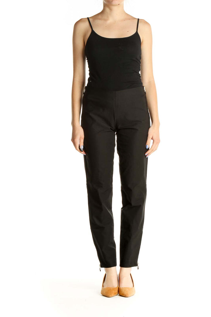 Black Solid All Day Wear Zippered Trousers