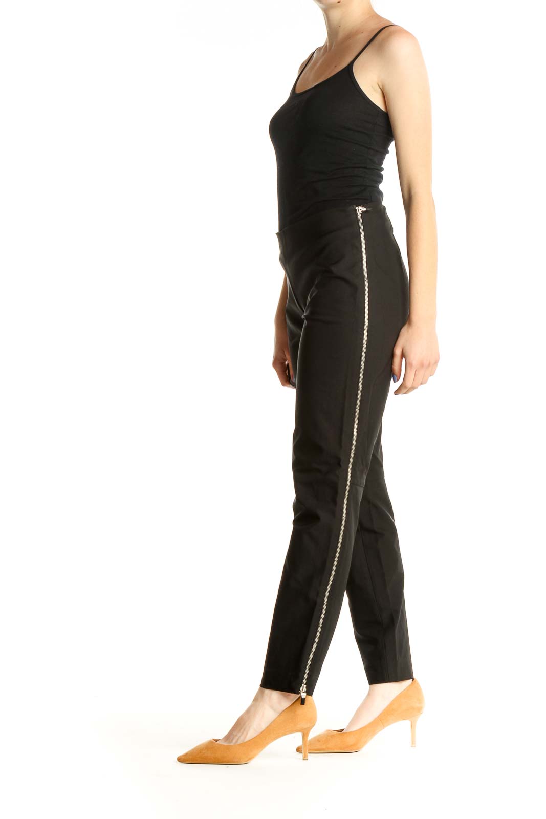 Black Solid All Day Wear Zippered Trousers