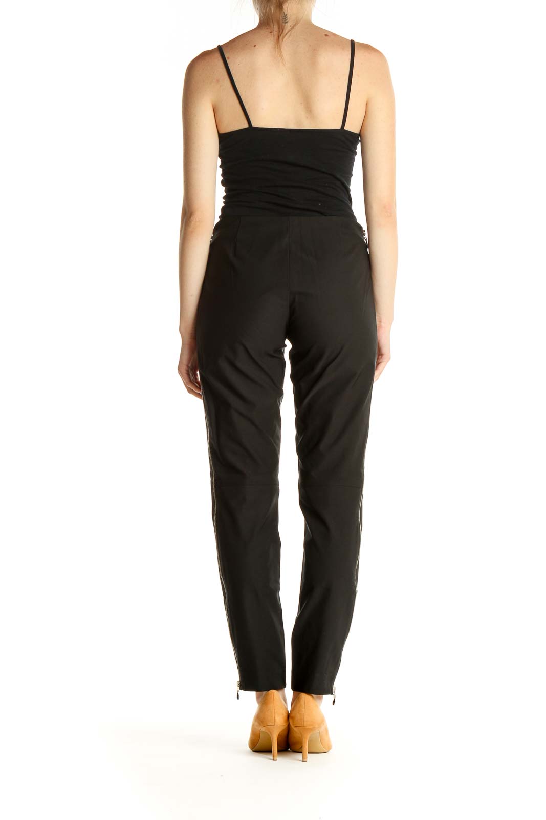 Black Solid All Day Wear Zippered Trousers