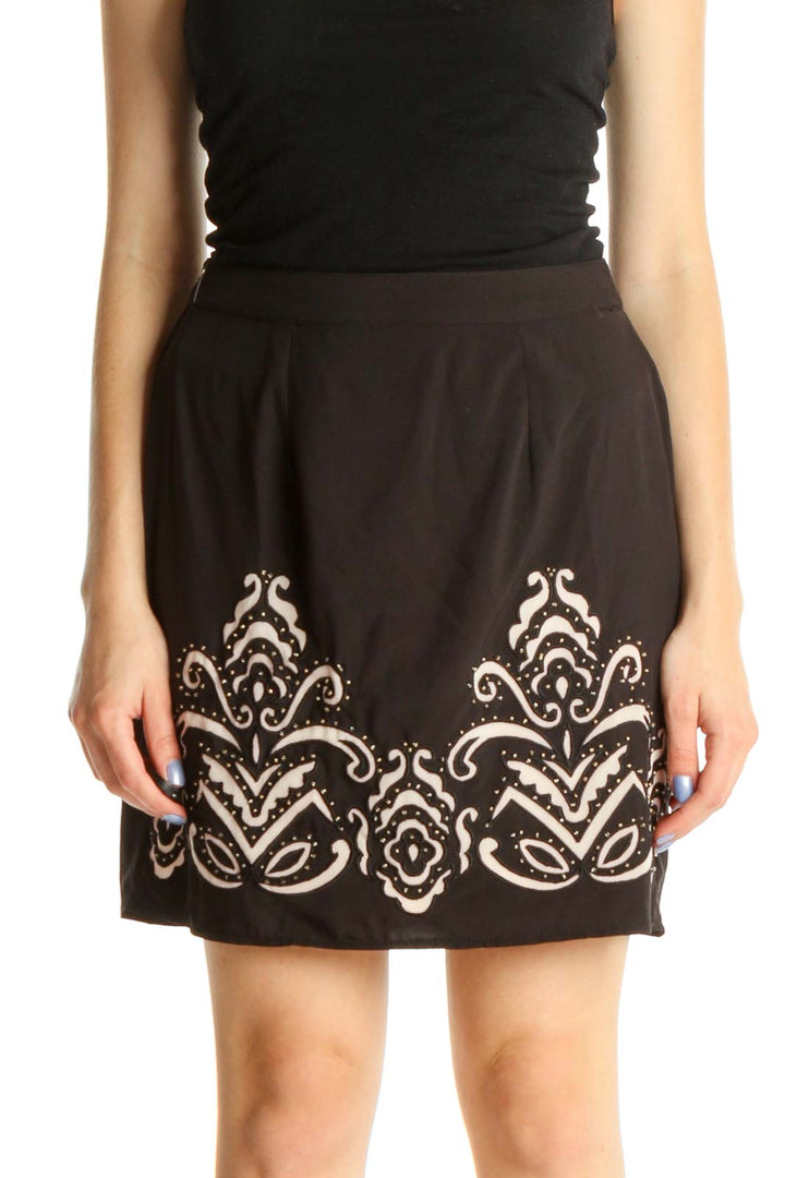 Black Graphic Print Holiday Pencil Skirt