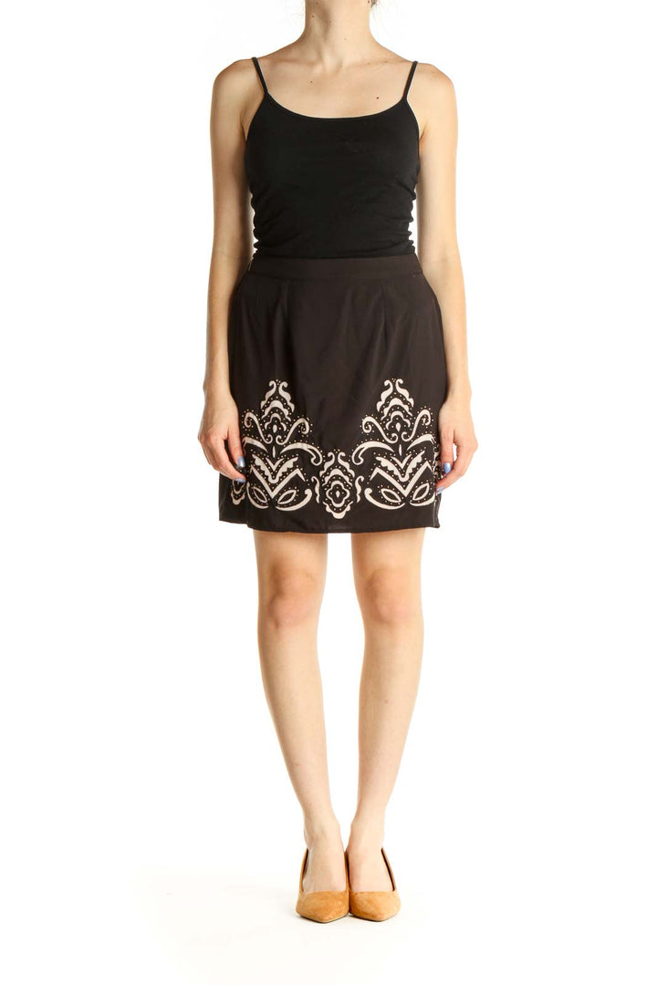 Black Graphic Print Holiday Pencil Skirt