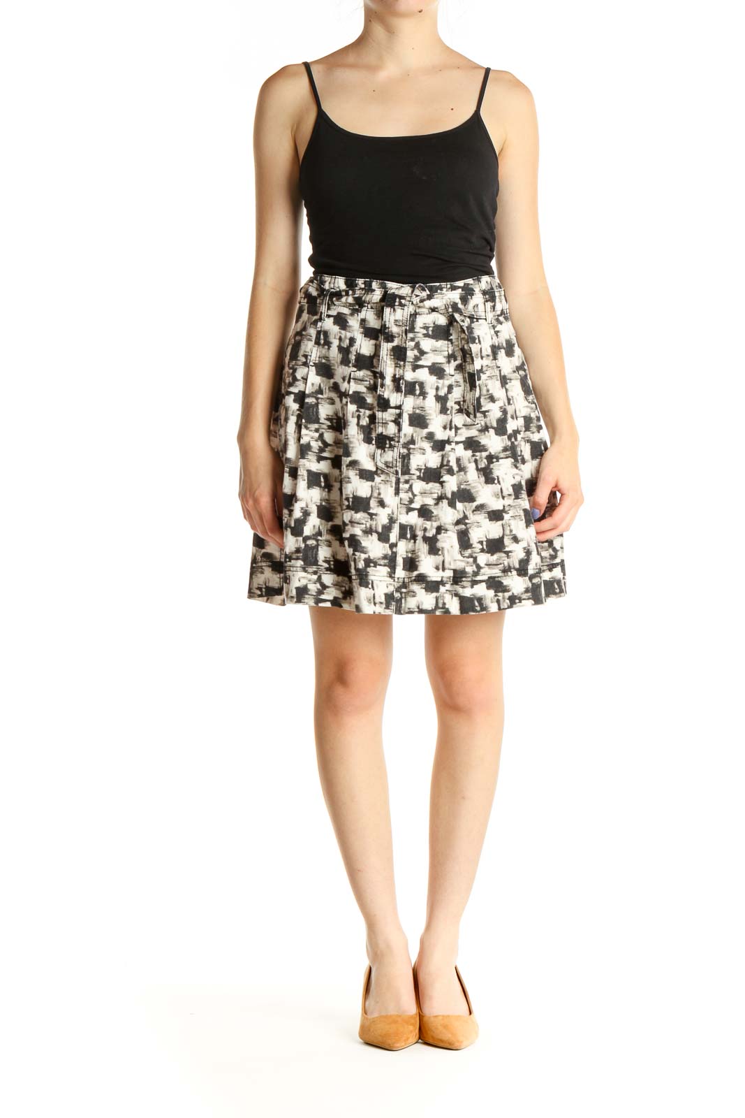 Beige Printed Brunch A-Line Skirt