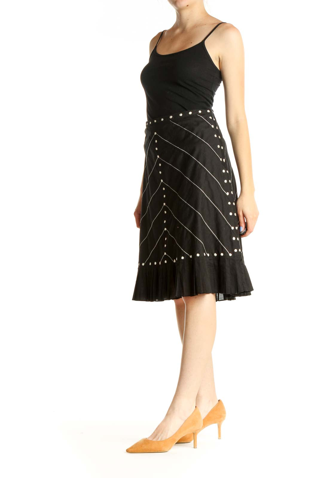 Black Printed Brunch A-Line Skirt