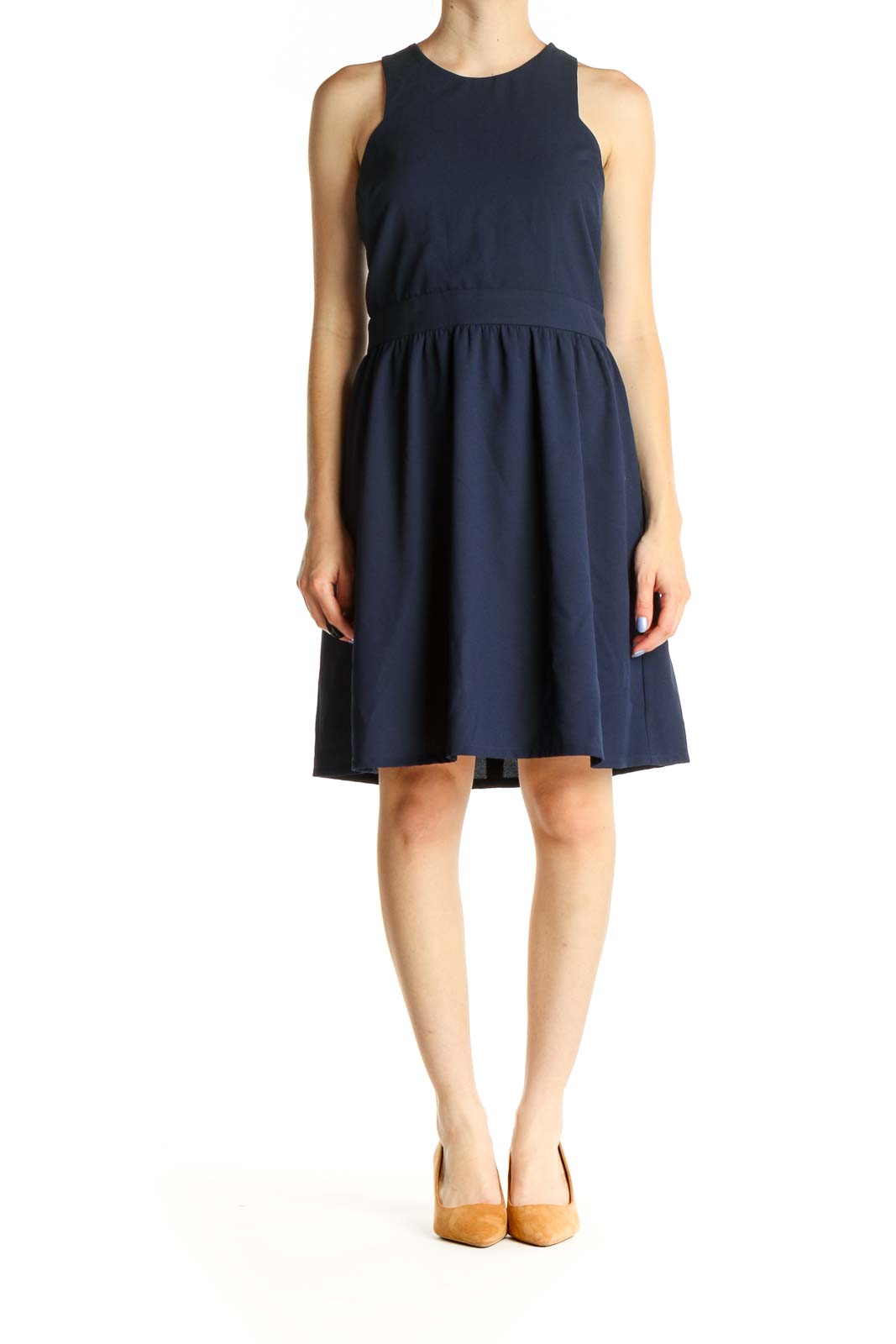 Blue Solid Classic Fit & Flare Dress