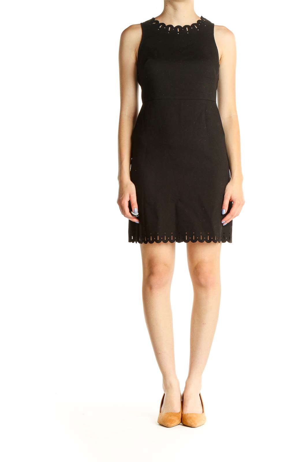 Black Solid Day Sheath Dress