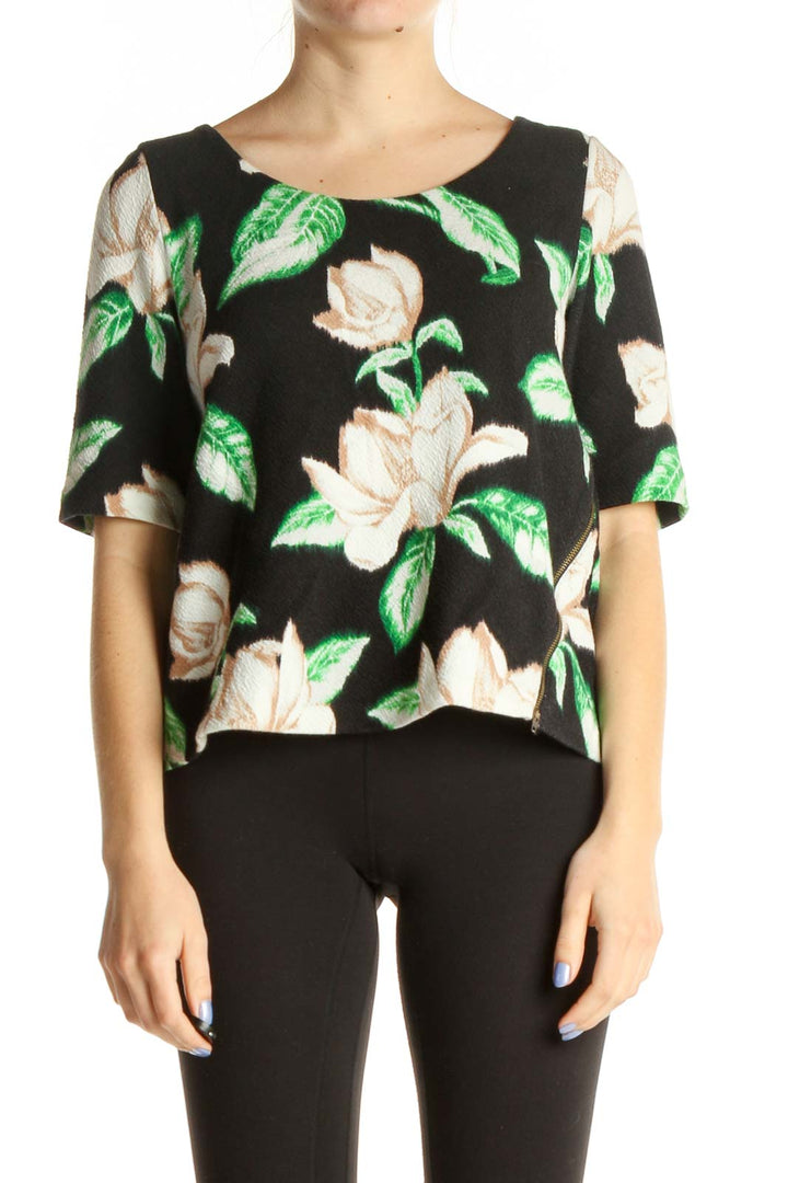 Black Floral Print All Day Wear Shirt