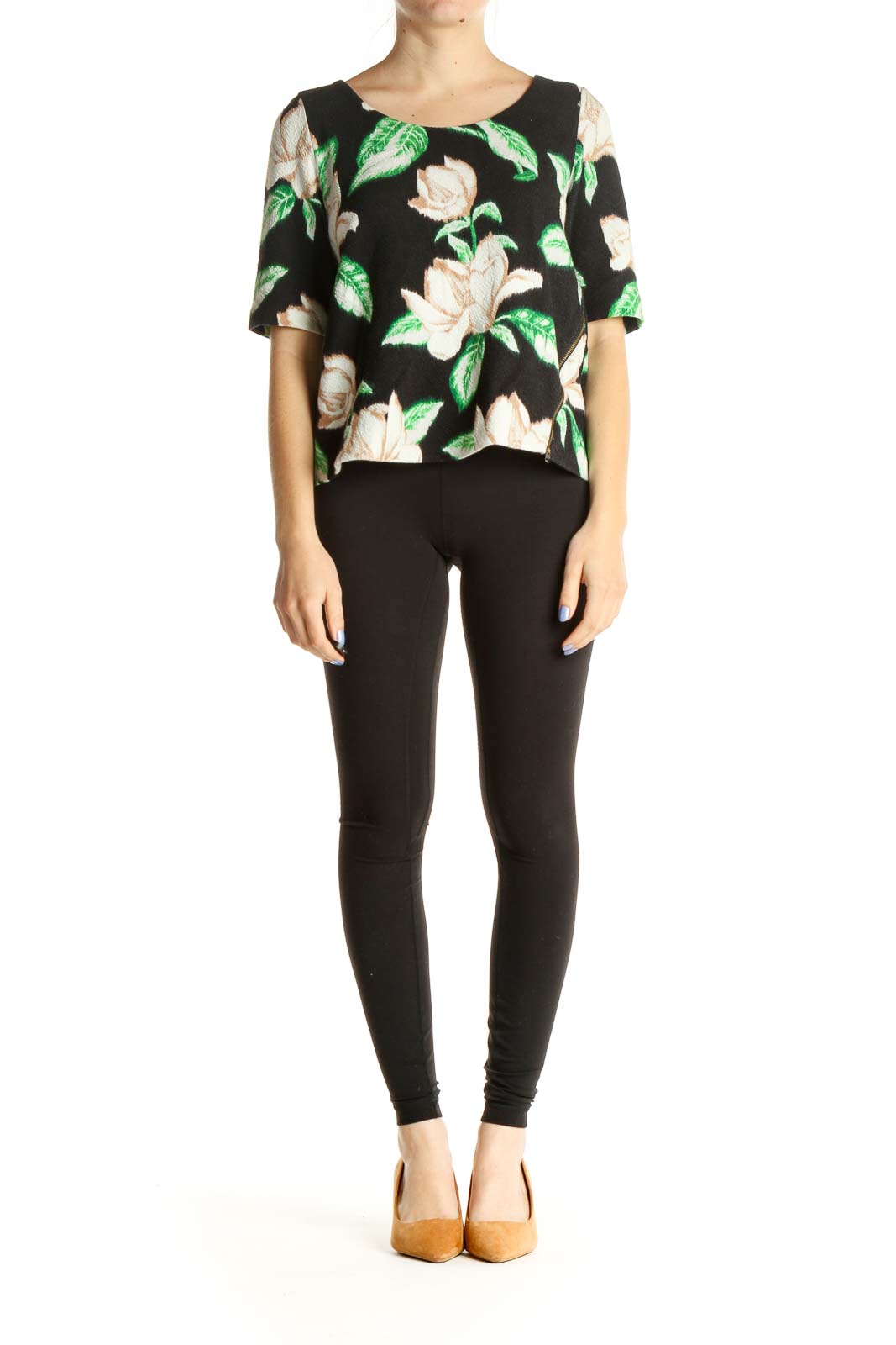 Black Floral Print All Day Wear Shirt