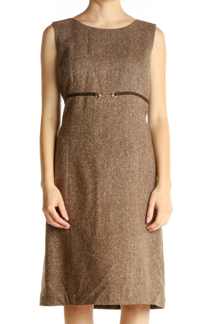 Brown Textured Classic Fit & Flare Dress