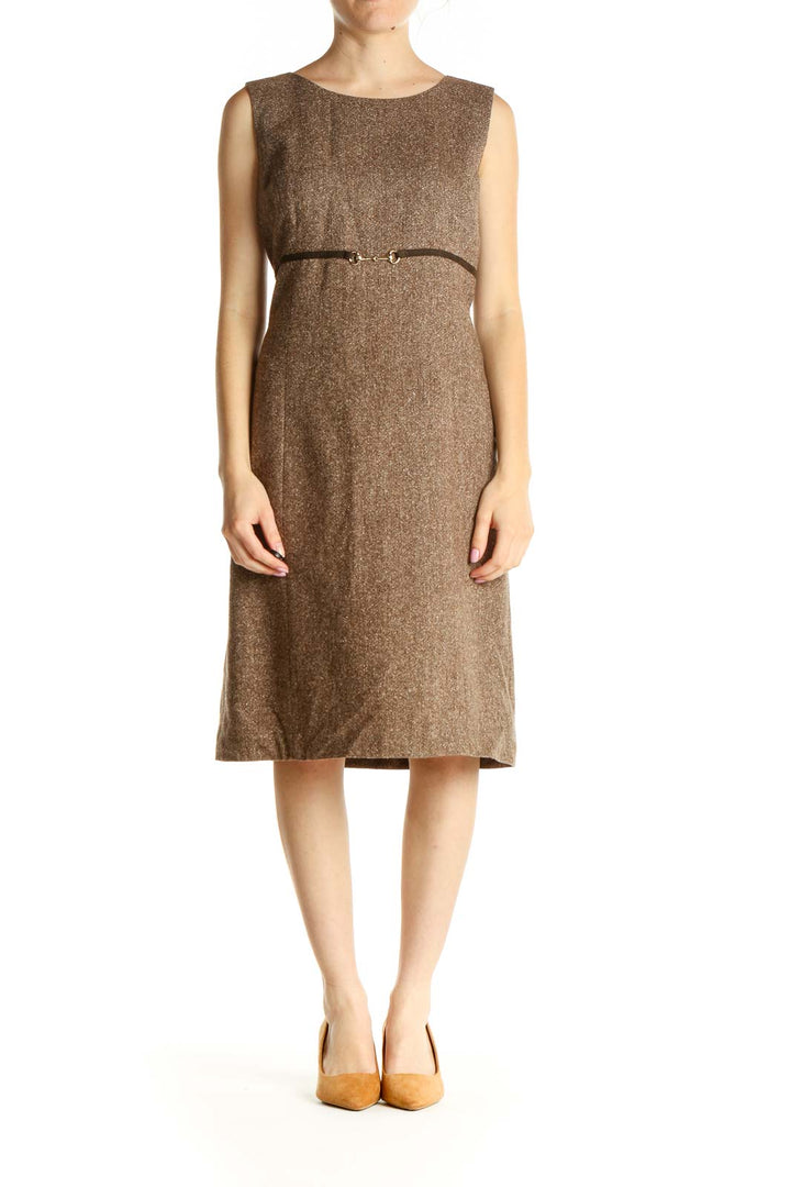 Brown Textured Classic Fit & Flare Dress