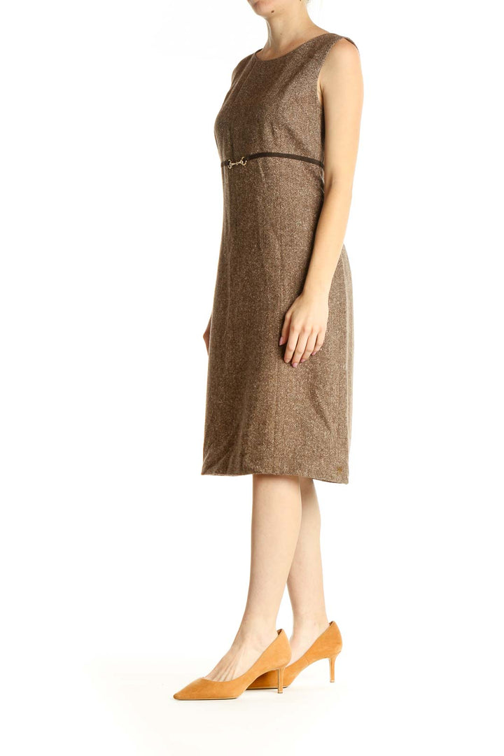 Brown Textured Classic Fit & Flare Dress