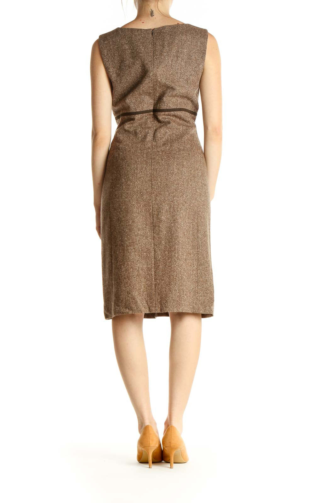 Brown Textured Classic Fit & Flare Dress