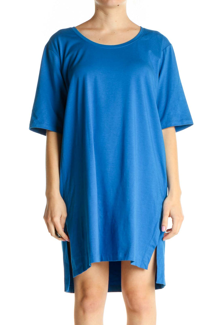 Blue Solid Day Shift Dress