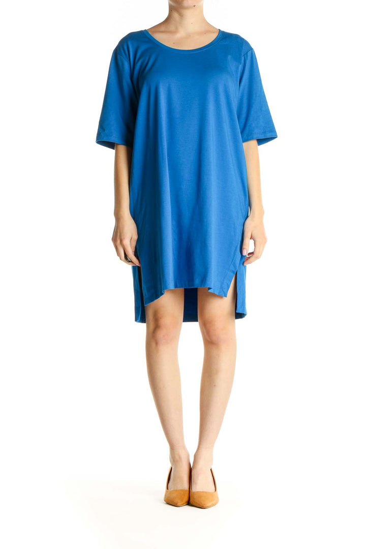 Blue Solid Day Shift Dress