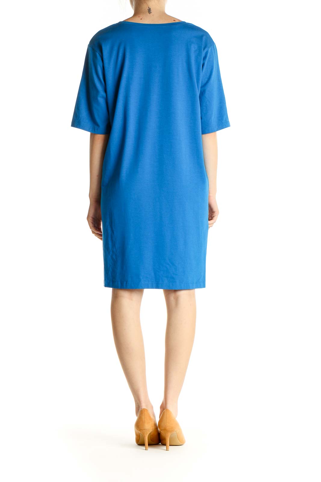 Blue Solid Day Shift Dress