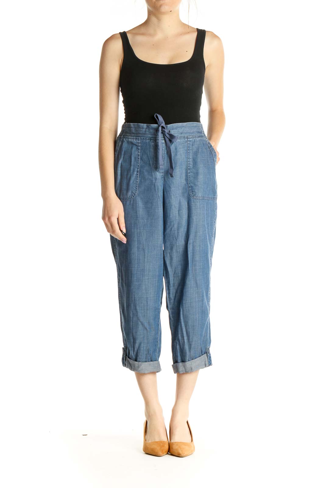 Blue Straight Leg Cropped Pants