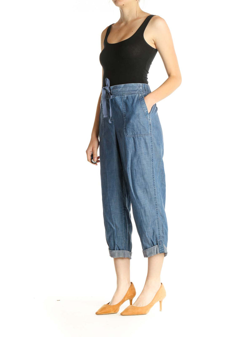 Blue Straight Leg Cropped Pants