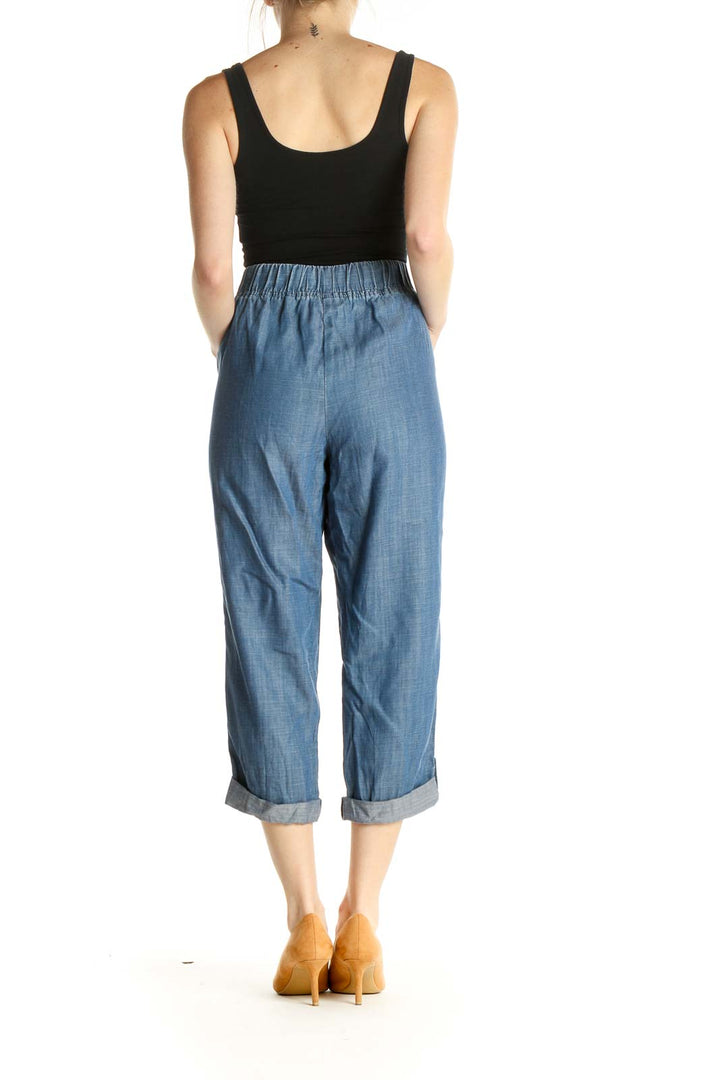 Blue Straight Leg Cropped Pants